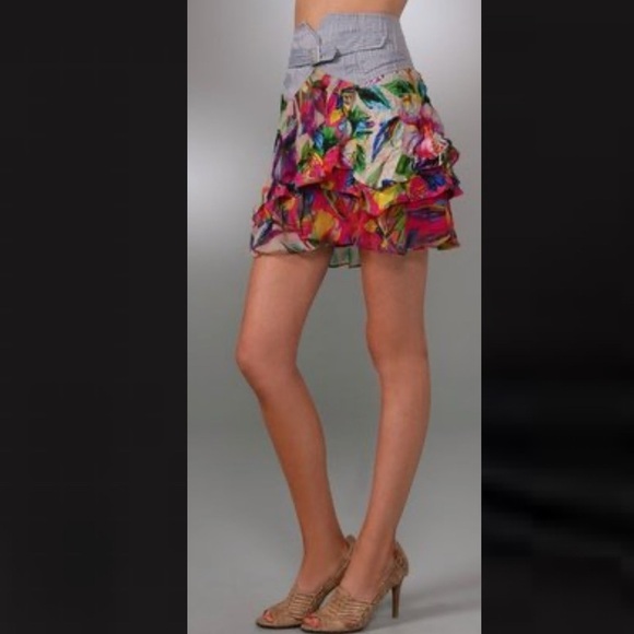 🌻Nanette Lepore Colorful Floral Silk Flutter Mini Skirt Size 2 - Picture 3 of 10